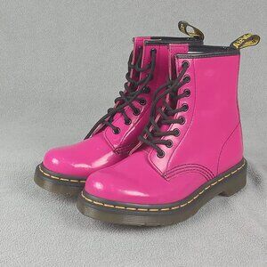 Women's Dr. Martens Doc 1460 W Combat Pink Patent Leather 8-Eye US Size 5  6629